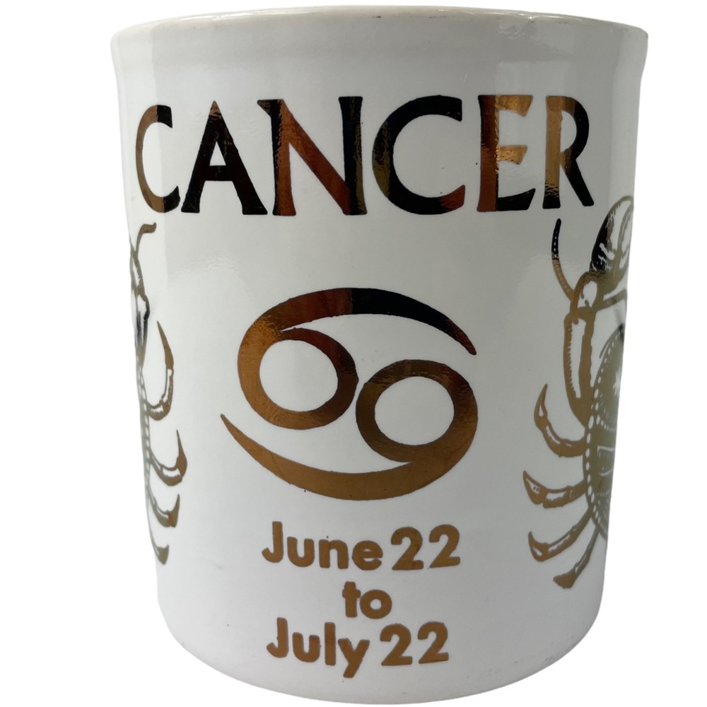 Astrological Cancer Coffee Cup Mug Gold Crab Graphic Metallic June July Sun Moon